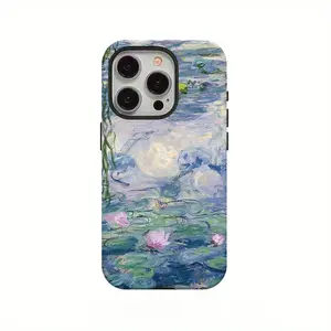 One Monet oil painting, water lilies, art double-layer protective case, sturdy and durable 2-in-1 protective case, compatible with iPhone 17/16/15/14/13/12/11 Pro Max/Plus/Pro, Samsung Galaxy S25/S24/S23 Ultra series, couple phone case.