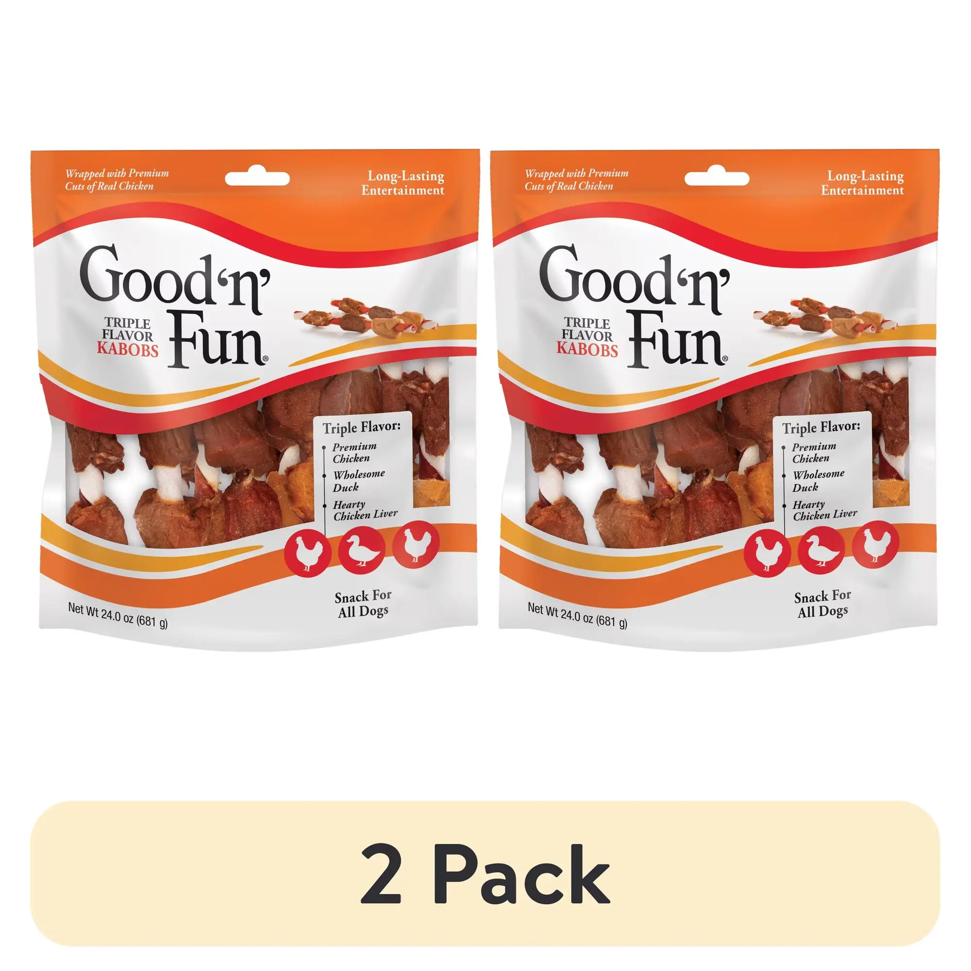 Good 'n' Fun Triple Flavor Kabobs, Rawhide Chews for All Dogs, 48 oz