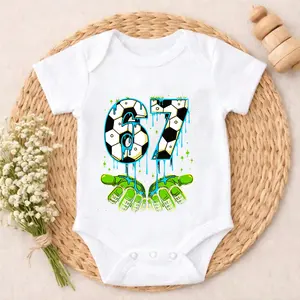 Premium Cotton Baby Bodysuit Soccer Ball Number 67 Print 100% Pure Cotton Non-Irritating Snap Closure Breathable Stretchy Perfect For Gifting & Everyday