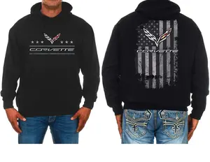 Chevy Corvette Hoodie Distressed American Flag Double Side Sweatshirt, Gift For Him For Her