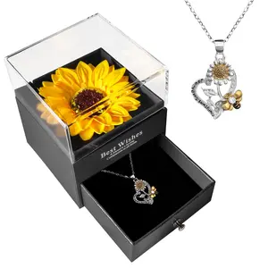 Flower Design Necklace Jewelry with Artificial Soap Sunflower Box & Gift Bag Set, 1 Set Sunflower Necklace & Flower Decor, Home Decor Supplies, Best Gifts, Room Decor, Gift Ideas, Themed Gift Box