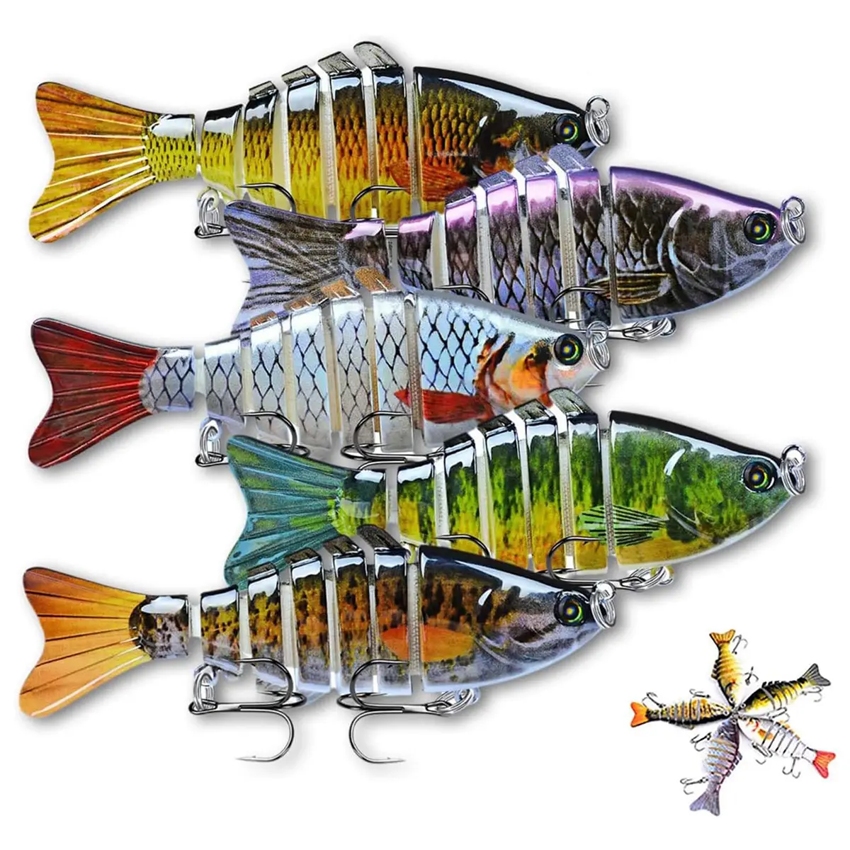 5-Pack Artificial Fishing Lures Kit - Lifelike Slow-Sinking Crankbait Glide Baits with 3D Eyes, Rattle Sound, Fishing Accessories for Bass in Rivers, Saltwater