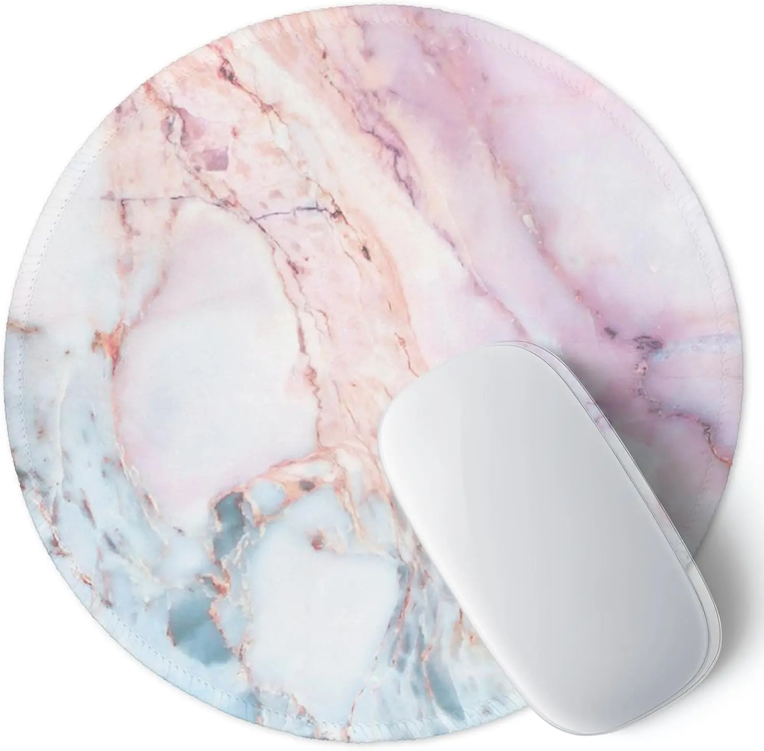 Marble Round Mouse Pad Pink Marble Customized Premium-Textured Washable Desktop Protection Mouse Mat with Non-Slip Rubber Base 7.87×7.87×0.12 inches, Pink Marble