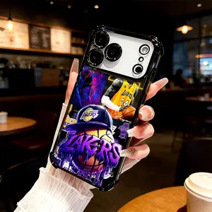 Lakers Graffiti Four Comer Ant-Fall Phone Case Transparent Electroplated Protective Cover for iPhone 17 16 Pro Max 15 Air Plus 14 13 12 11E