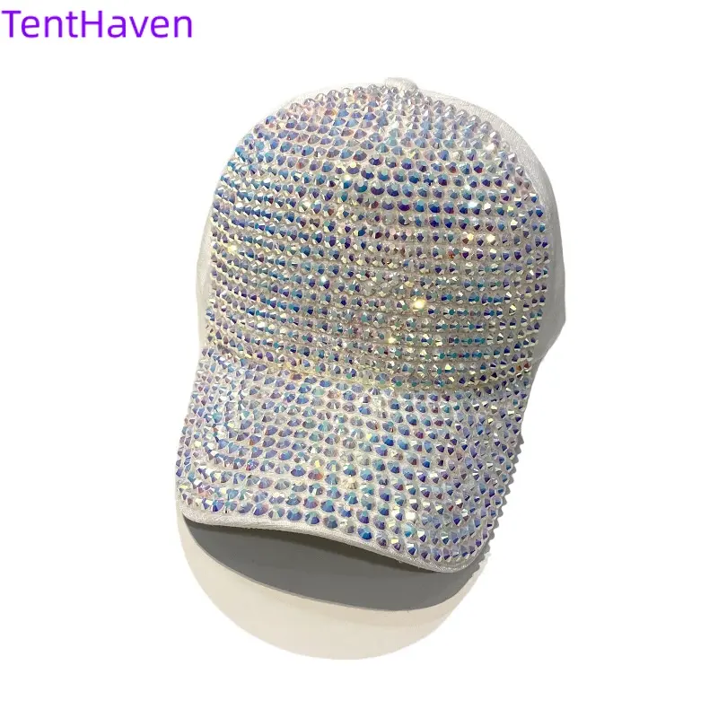 Fashionable Diamond Baseball Caps for Women, Korean-Style Adjustable Duck Bill Design, Breathable and Sun-Protective Shiny Look, All-Match Essential, Sun Protection
