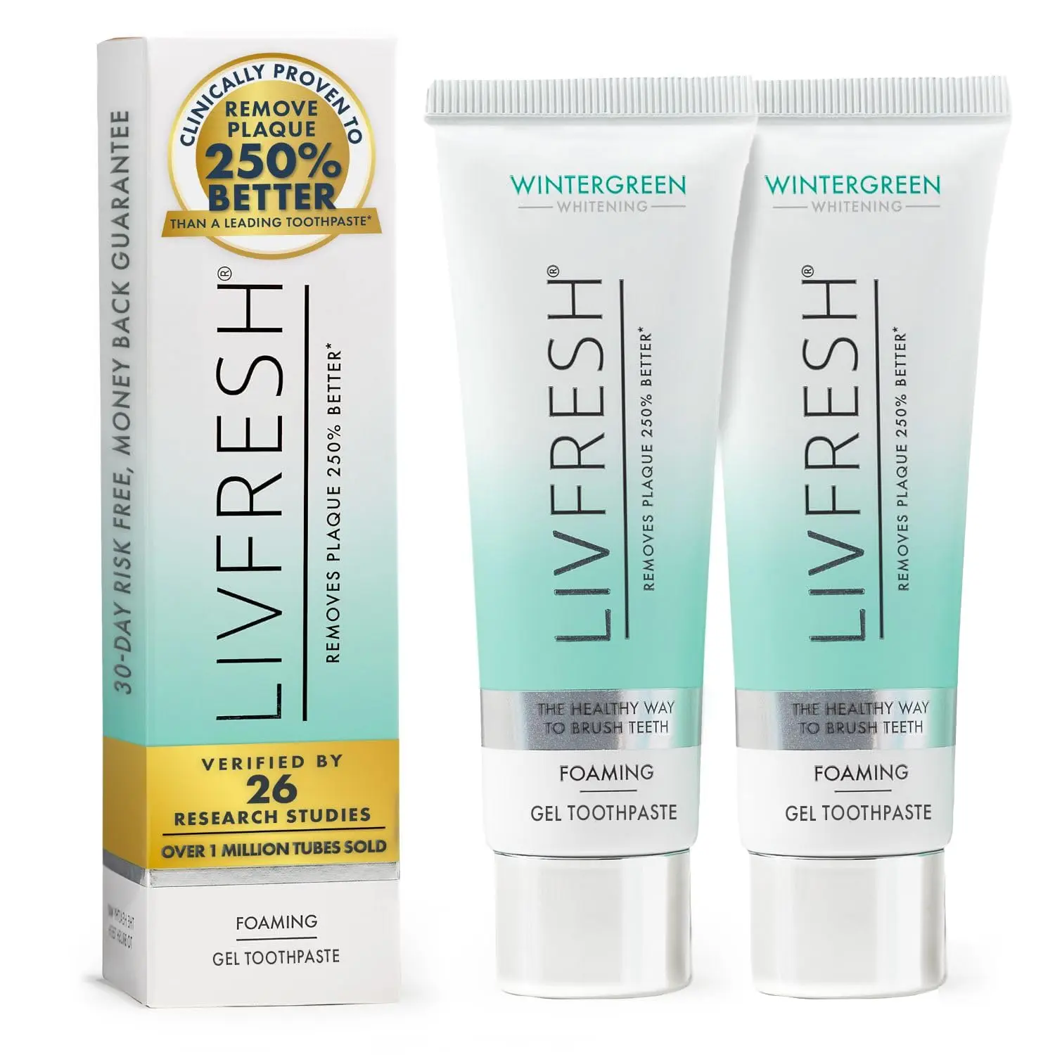 LIVFRESH Toothpaste Gel, Clinically Proven to Remove Plaque 250% Better, Does Not Irritate Gums, Reduces Tartar Buildup, Freshens Breath, SLS Free Dental Gel, Wintergreen, 2 Pack