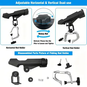 [W] 1pc Heavy-Duty Aluminum Alloy Marine Fishing Rod Holder with Adjustable Horizontal & Vertical Clamping, Rotating Nut Lock System, Corrosion-Resistant Coating - Heavy-Duty Construction for Boats, Docks, Canoes, Fishing Rods , Tool-Free Installation