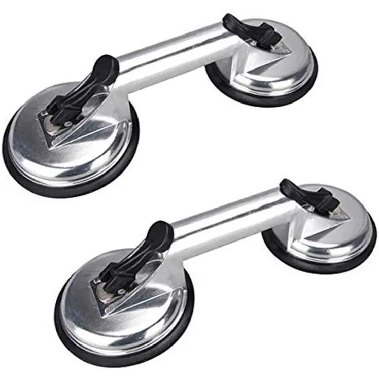 2 Pack Glass Suction Cup,Aluminium Heavy Duty Vacuum Lifter for Moving Glass/Window/Tiles/Mirror/Granite,Double Gripper Sucker Plate