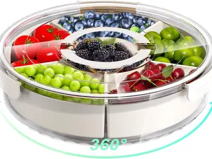 6-Compartment Divided Snack Box with Handle - 360° Lazy Susan Organizer for Kids Snacks, Meal Prep, Airtight Food Container for Travel