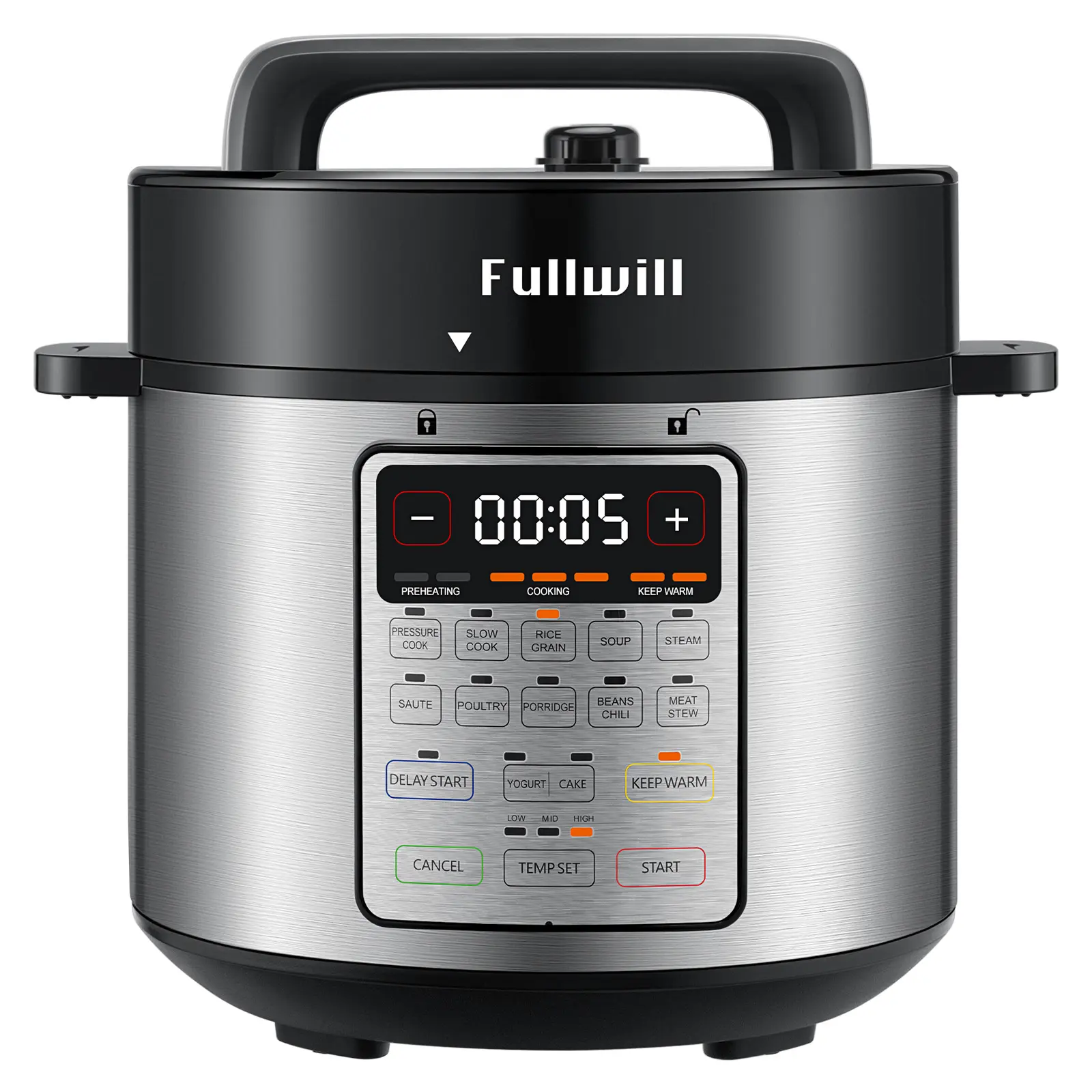 Fullwill 6qt Electric Pressure Cooker - 9-in-1 Multi-Functional Kitchen Appliance with Over 10 Safety Features, Fingerprint-Resistant Design, Porridge, Sauté Pan, Steamer, Keep Warm Function for Health-Conscious Individuals