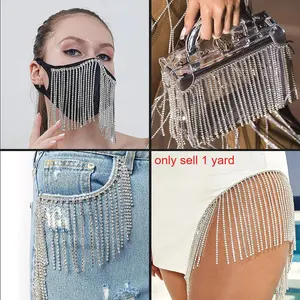 [Tassel Fringe Rhinestone Trim] 1 Yard Tassel Fringe Rhinestone Fringe Trim Rhinestone Ribbon Tassel Chain Diamond Crystal Tassel Fringe Trim