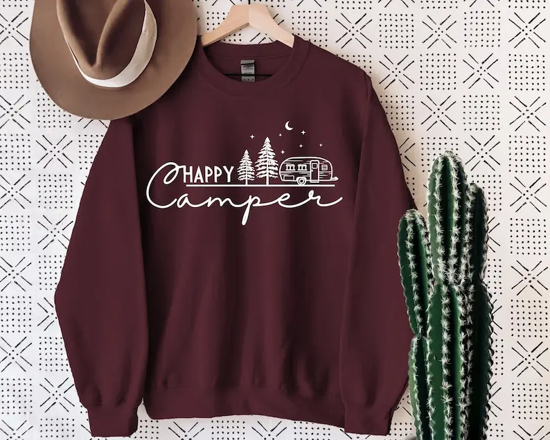 Happy Camper Sweatshirt, Camping Hoodie, Adventure Sweatshirt, Nature Lover Hoodie, Camper Gift Shirt, Adventurer Gift Shirt, Camping Van