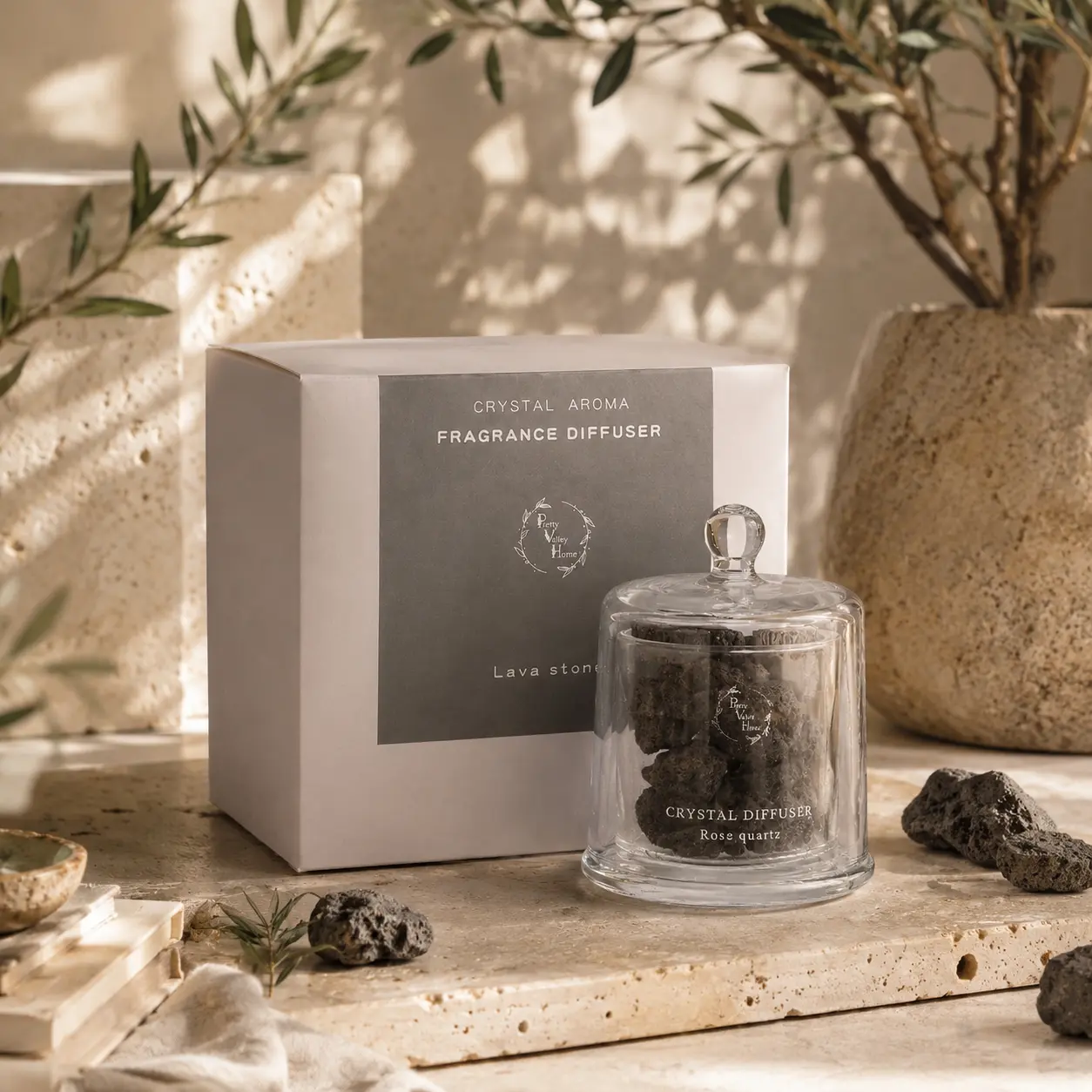 Crystal Healing Aromatherapy Set: Relieve Anxiety and Care for Body and Mind – Amethyst, Rose Quartz, Green Fluorite, Lava Rock – The Perfect Spiritual Gift for Women.