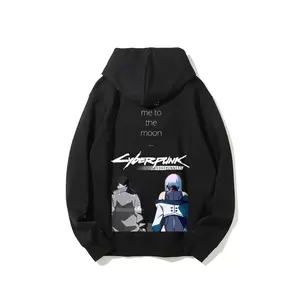 cyberpunk edgerunners david and lucy print pure cotton hoodie pullover hoodie anime merch independent design soft skin friendly street fashion trendy anime clothing
