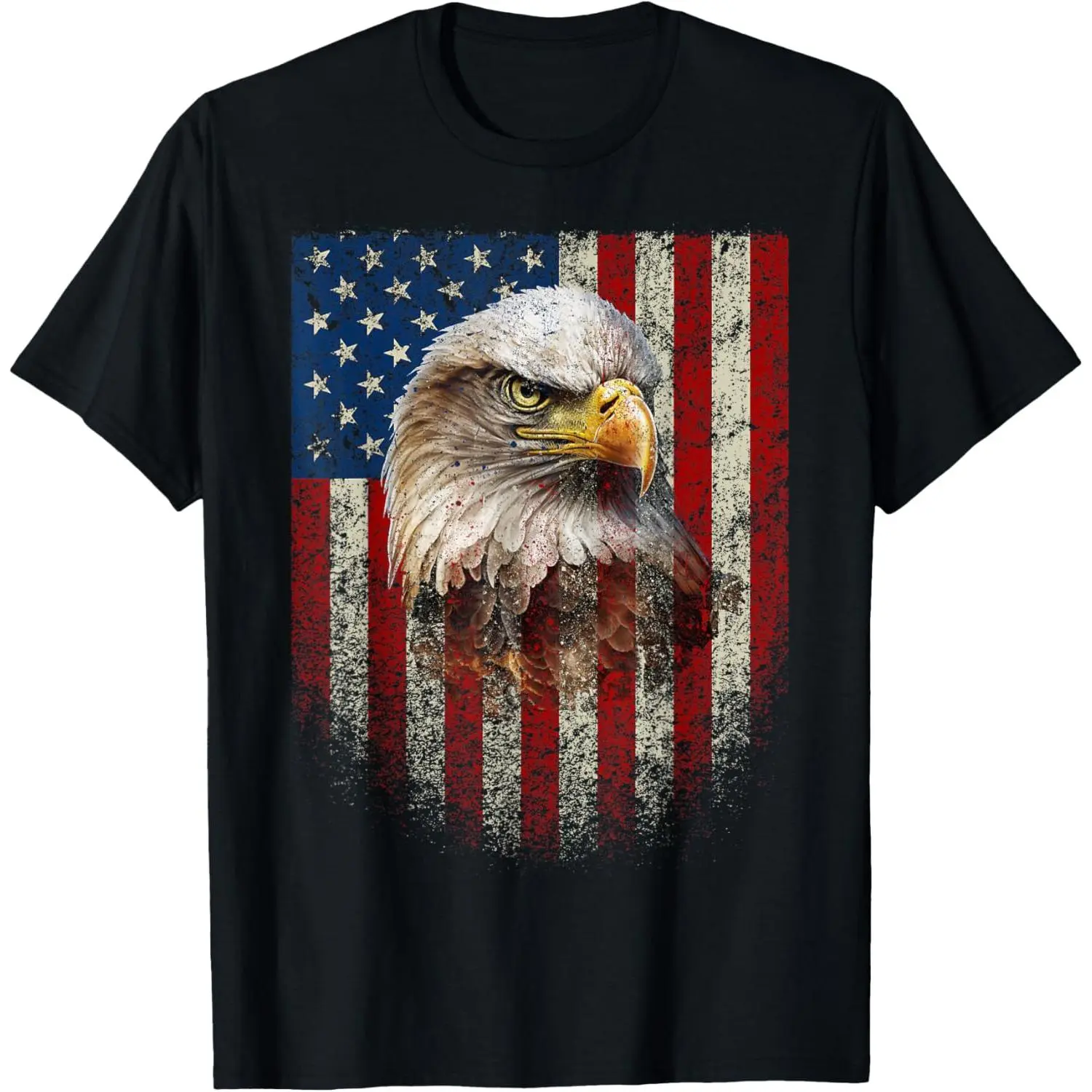 Men's Short-Sleeve Streetwear Top - American Flag, Bald Eagle, Patriotic Red White Blue Prints T-Shirt, Tshirt, Shortsleeve, Smooth, Tailored Cut, Cotton-Poly Mix, Graphic, Tee, Patriotic Print