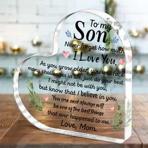 Heart Shaped Acrylic Ornament, Letter To Son Plaque Ornament, Personalized Plaque, Centerpieces Decorations, Memorial Gift, Perfect for Christmas & Thanksgiving Events,Gifts For Women