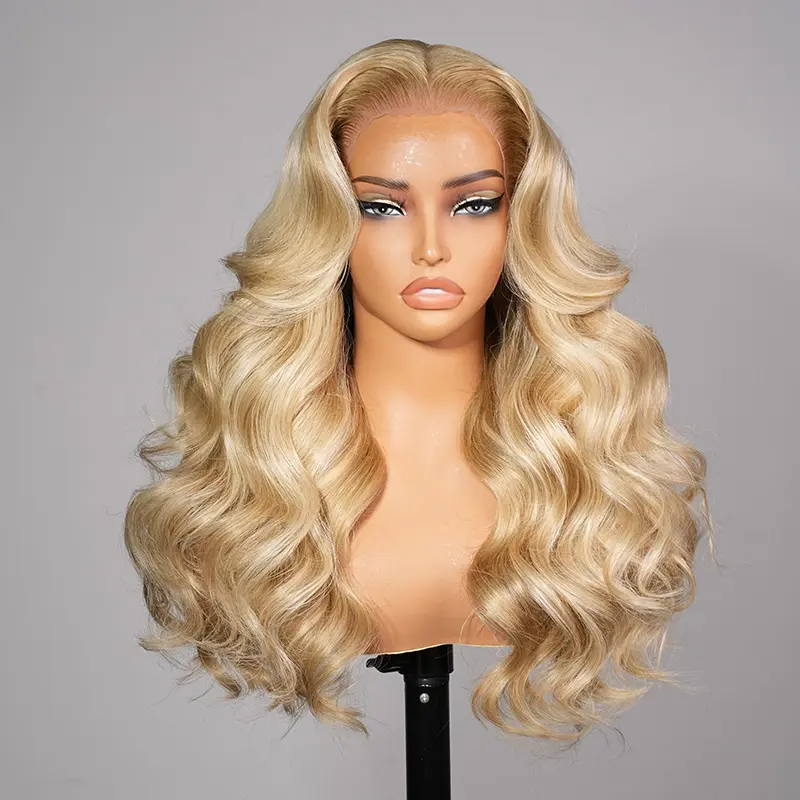 Megalook 13x6 Three-Go Glueless Lace Frontal Pull Go Wigs 24inch Brown to Honey Blonde Ombre Pre-All Wigs 100% Human Hair Wig