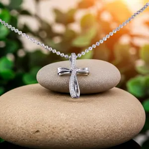 DiamondCelebritees Elegant White 925 Sterling Silver Twisted CROSS Pendant 0.31ct Cubic Zirconia