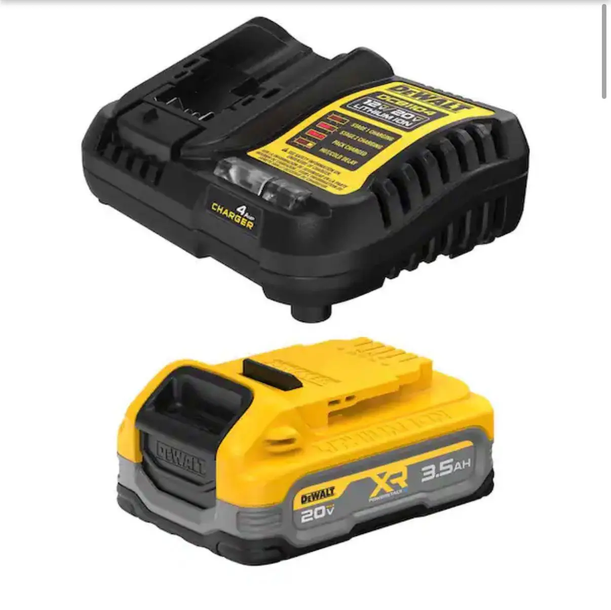 DEWALT 20V MAX XR POWERSTACK LITHIUM-ION BATTERY STARTER KIT WITH 3.5AH BATTERY AND CHARGER IMPACT-RESISTANT OVERMOLDED BASE