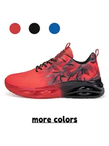 Unisex Red-Black Air Cushion Professional Running Shoes, Full-Palm Air Cushion Cushioning Rebound, Flyknit Breathable Upper, Anti-Slip Wear-Resistant Grip Outsole, Marathon Training & Sprint Test, Marathon Ready
