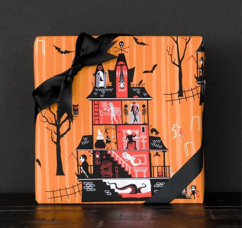 Haunted House Wrapping Paper, Halloween Gift Wrap