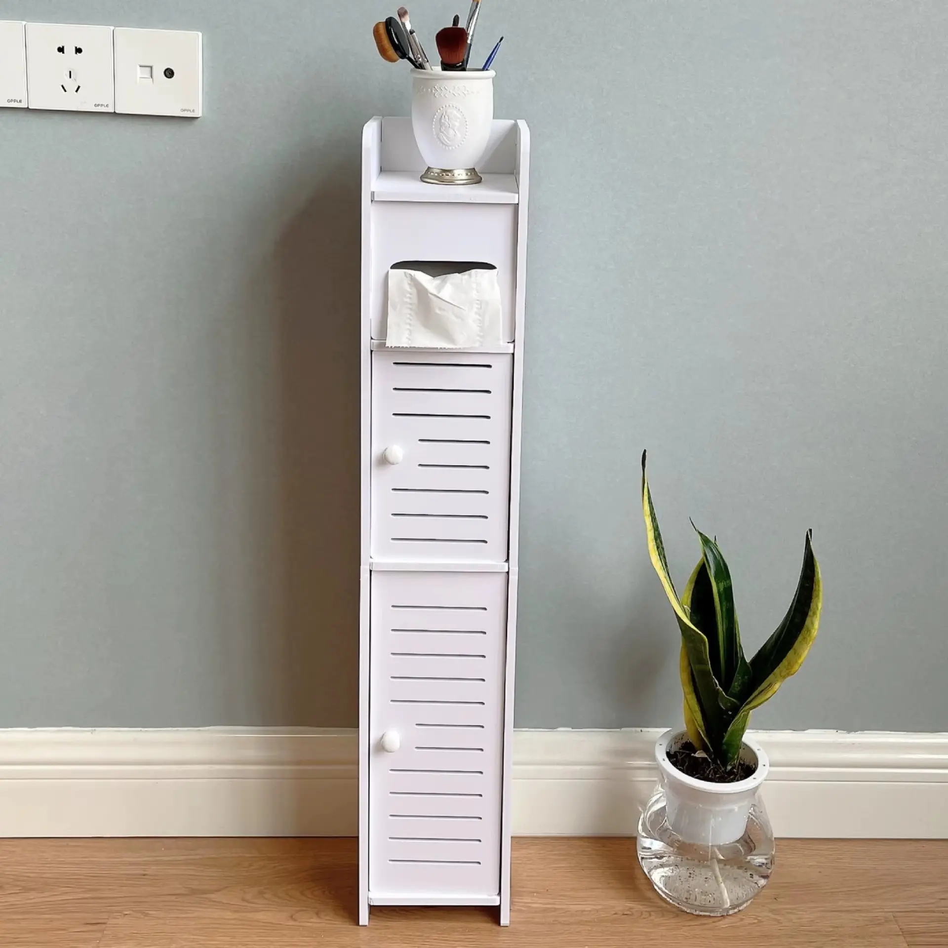 Small Bathroom Storage Cabinet, Slim And Crafted PVC Organizer, Ideal for Tight Spaces, Easy to Assemble And Durable, Multi-Purpose Toilet Paper Holder Cabinet for Bathroom, Bedroom And Living Room, (8Mm Material Thickness)