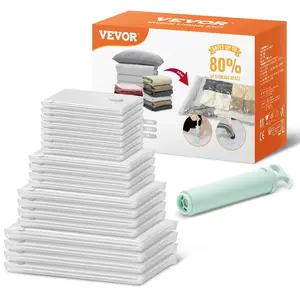 VEVOR 20 Pcs Vacuum Storage Space Saver Bags, 4 Jumbo/4 Large/4 Medium/4 Small Sizes + 4 Rolls, Airtight Zipper Compression Bags with Hand Pump, for Bedding, Cloth, Travel