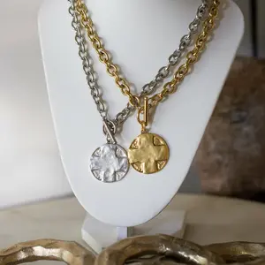 The Lord's Prayer Cross Medallion Toggle Necklace Gold or Silver