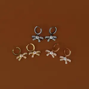 【6.27 Holiday&Xmas】Intricate Bow Dangling Huggie and Bracelet Synthetic Moissanite Jewelry in 925 Sterling Silver