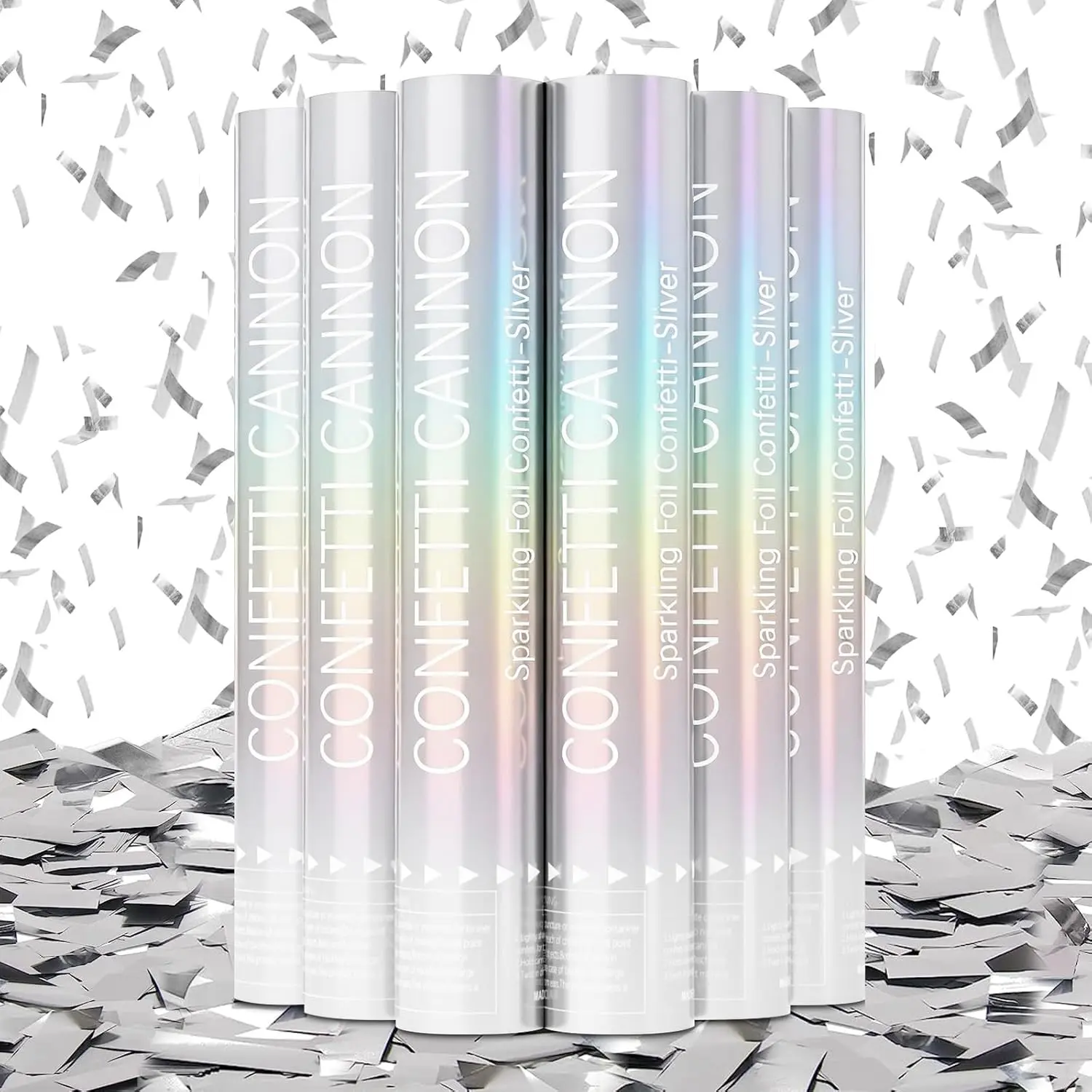 Confetti Cannon 6 Pack Silver Confetti Poppers 12 Inch Streamer Cannon Foil Party Poppers Confetti Shooters Silver Mylar Popper Cannon Bulk for Wedding,Birthday,Graduations New Year Celebration