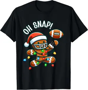 100% Cotton Funny Gingerbread Man Pajamas & PJs Xmas Holiday Oh Snap Gingerbreadman Christmas Football T-Shirt