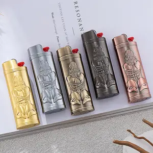 Vintage Metal Lighter Case,Creative Engraving Pattern Lighter Sleeve Holder Cover, Gifts Lighter Pouch for BIC J6 Lighter