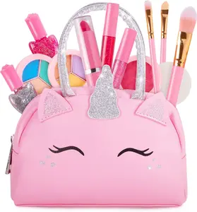 Kids Real Makeup Kit with Pink Unicorn Purse, Non Toxic Washable Make Up Set - Unicorn Toys for Girls Age 4-6, Gifts for 5 Year Old Girls Birthday Gift Ages 3 4 5 6 7 8 9 10 Years - Toys for Ages 5-7