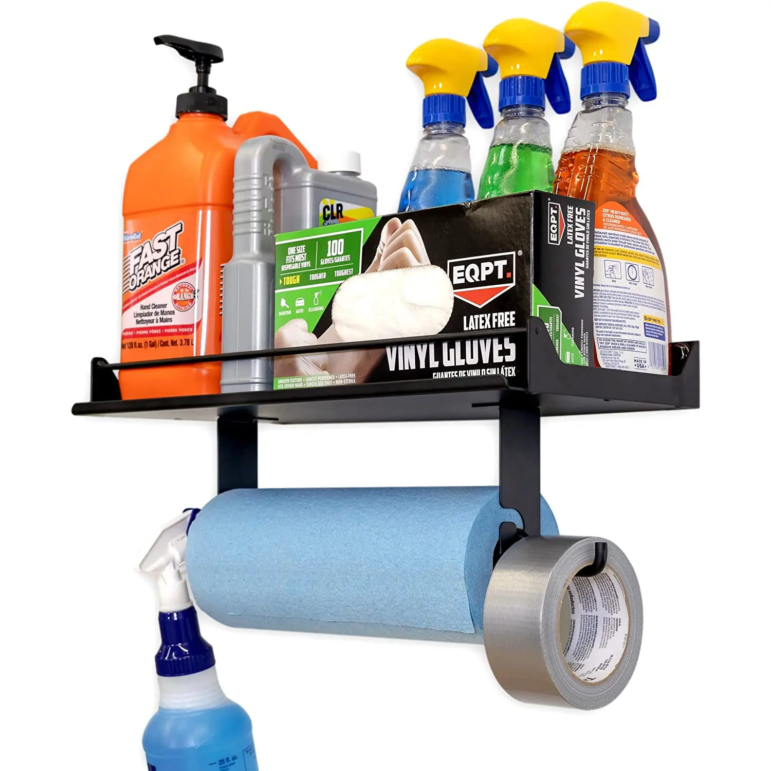 Durable Wall-Mounted Garage Tool Organizer - Multi-Purpose Storage Rack with Paper Towel Holder, Cleaning Supplies Holder, Home Decor Kitchen Shelves for Garage, Household Use