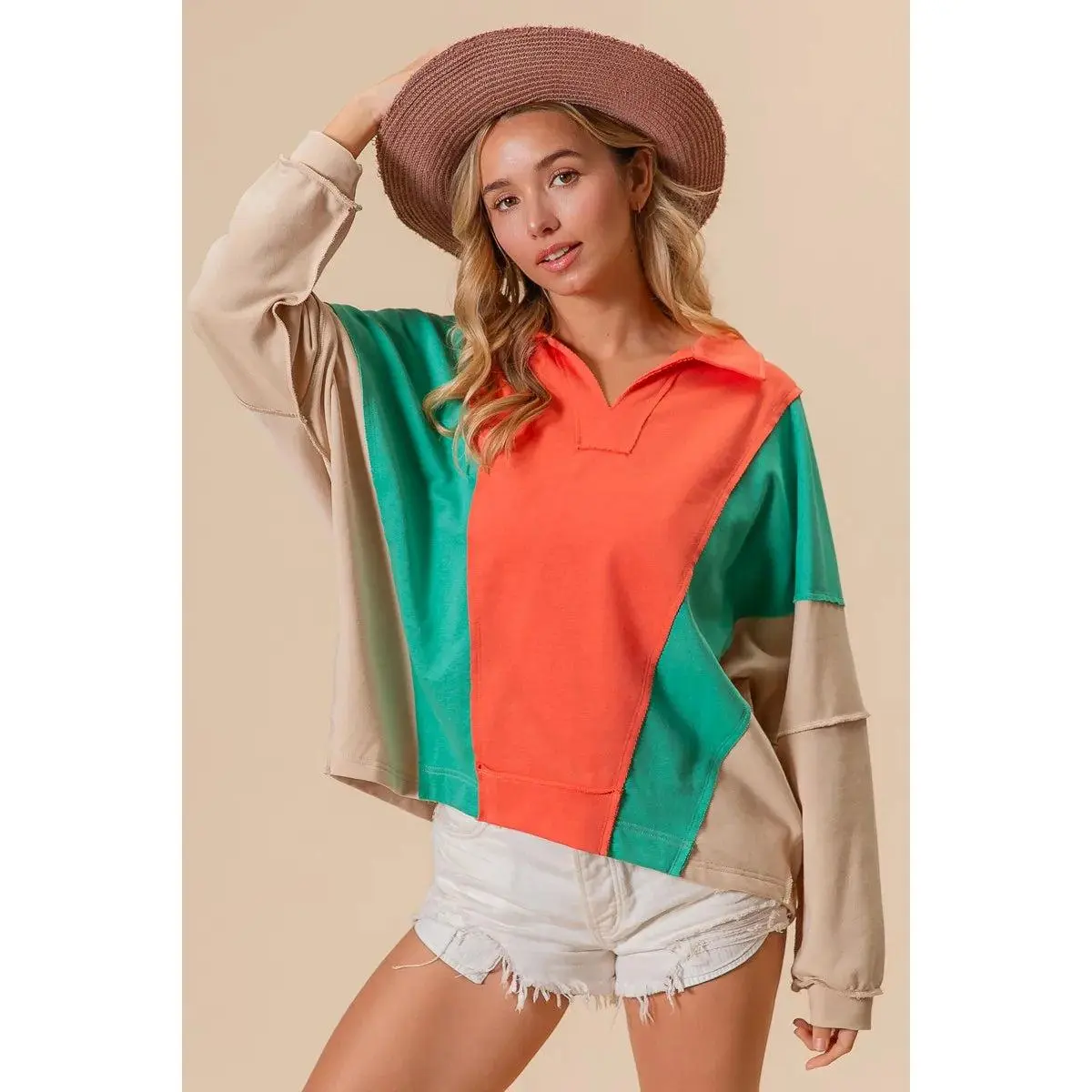 BiBi Colorblock Exposed Seam French Terry Sweatshirt
