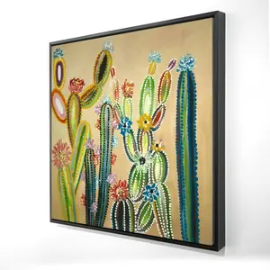 360 Stand Exotic Cactus Desert Gems Framed Wall Artwork - 36x36 in Modern Nature-Inspired Minimalist Artistic Wall Decoration, Home Decor Print (Model 2081-3636-FL364), Room, Bohemian Wall Arts