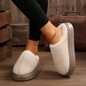 Women's Plush Fleece Slippers Suede Upper Thick Sole Mini Snow Boots Cozy Indoor Outdoor Winter Warm Shoes