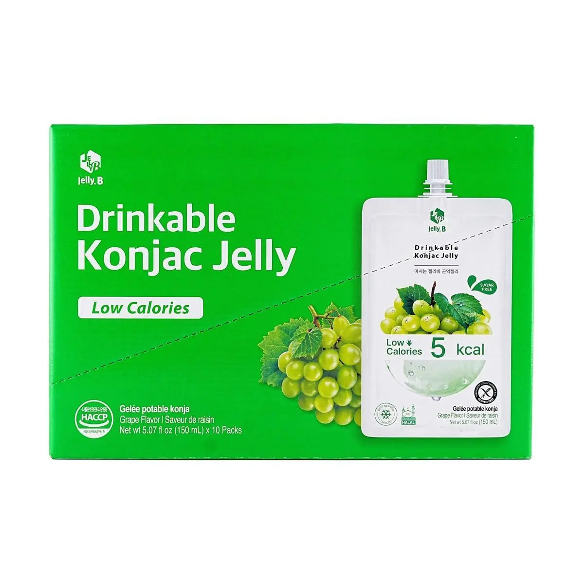 Jelly.B Korean Konjac Jelly - Grape Flavor (10 Pack) | Low-Calorie Snack | Vegan & Gluten-Free