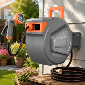 Retractable Garden Hose Reel, 1/2 in x 78 ft Hose-Wall-Mounted, Heavy-Duty With 9-Pattern Nozzle, Slow Rewind Any Length Lock, 180° Swivel for Garage & Outdoor Use,Durable Garden Hose,Retractable Water Hose