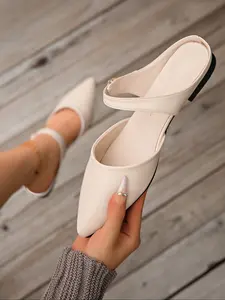 Elegant Women's Low Heel Dress Shoes, Pointed Toe Slip-On Ankle Strap High Heels, Perfect for Weddings & Parties, Stylish Hollow Design, Rubber, Footwear