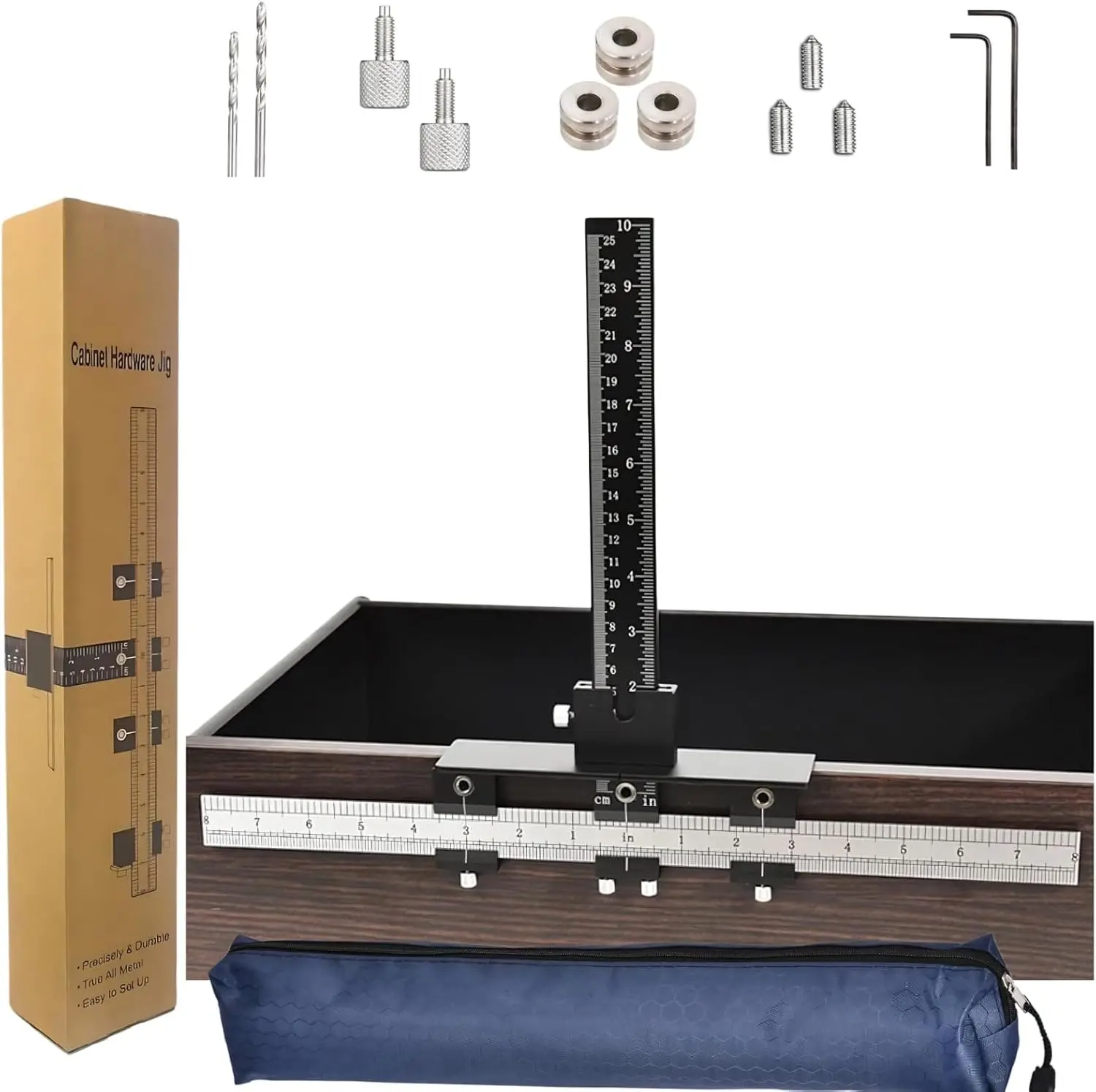 Cabinet Hardware Jig, All Metal Adjustable Cabinet Handle Jig with 5mm & 4mm Drilling Template Hole, Cabinet Hardware Template for Knob/Handle/Pull Installation