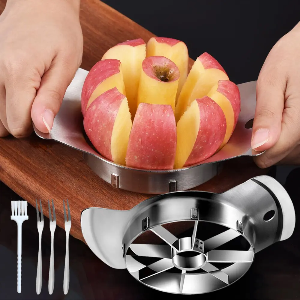 1pc Stainless Steel Fruit Divider, Apple Cutting Tool with 3 fruit forks and a cleaning brushDurable, Multi-Functional, and Easy to Clean, Manual Kitchen Gadget, Suitable for Home Cooks and Professional Chefs