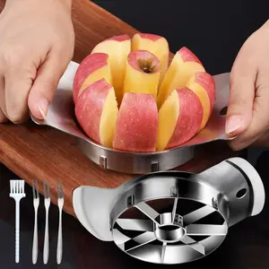 1pc Stainless Steel Fruit Divider, Apple Cutting Tool with 3 fruit forks and a cleaning brushDurable, Multi-Functional, and Easy to Clean, Manual Kitchen Gadget, Suitable for Home Cooks and Professional Chefs