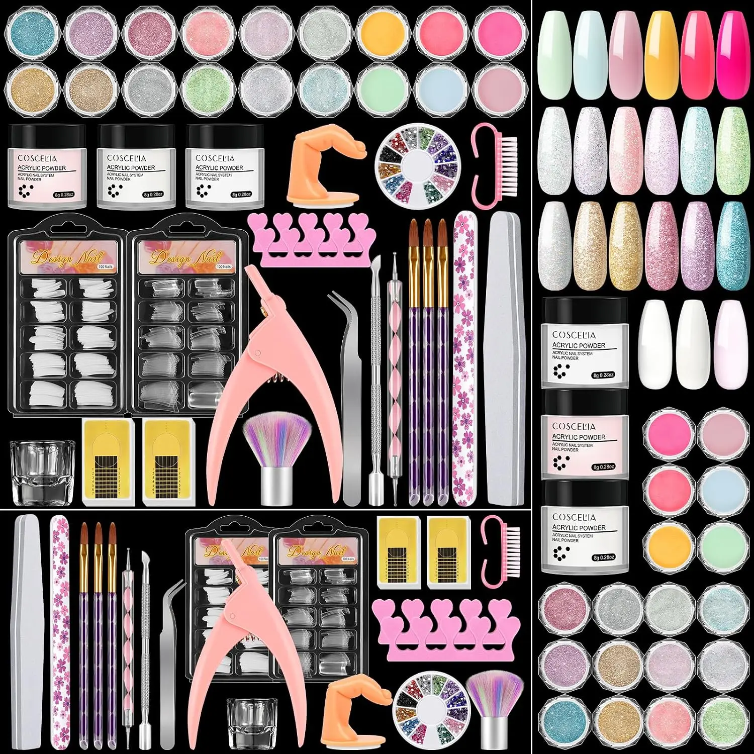 Acrylic Nail Kit   with Everything Nails Kit Acrylic Set Glitter Decoration Powder Rhinestones Professional Manicure Set at Home Gifts  Women