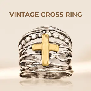 Cross Ring, Boho Cross Ring, Two Tone Ring, Oxidized Ring, Western Jewelry, Multi Layer Band Ring, Religious Statement Ring, Vintage Boho Jewelry, Unisex Cross Ring, Festival Jewelry