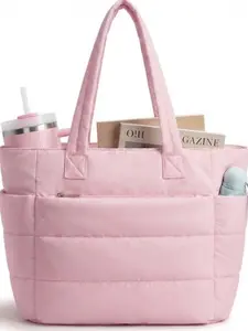 Women's Solid Color Quilted Tote Bag, Lightweight Puffy Design Shoulder Bag, Ideal for Travel Work Beach Use, Casual Fashion Multi-Functional, Multifunctional Tote Bag