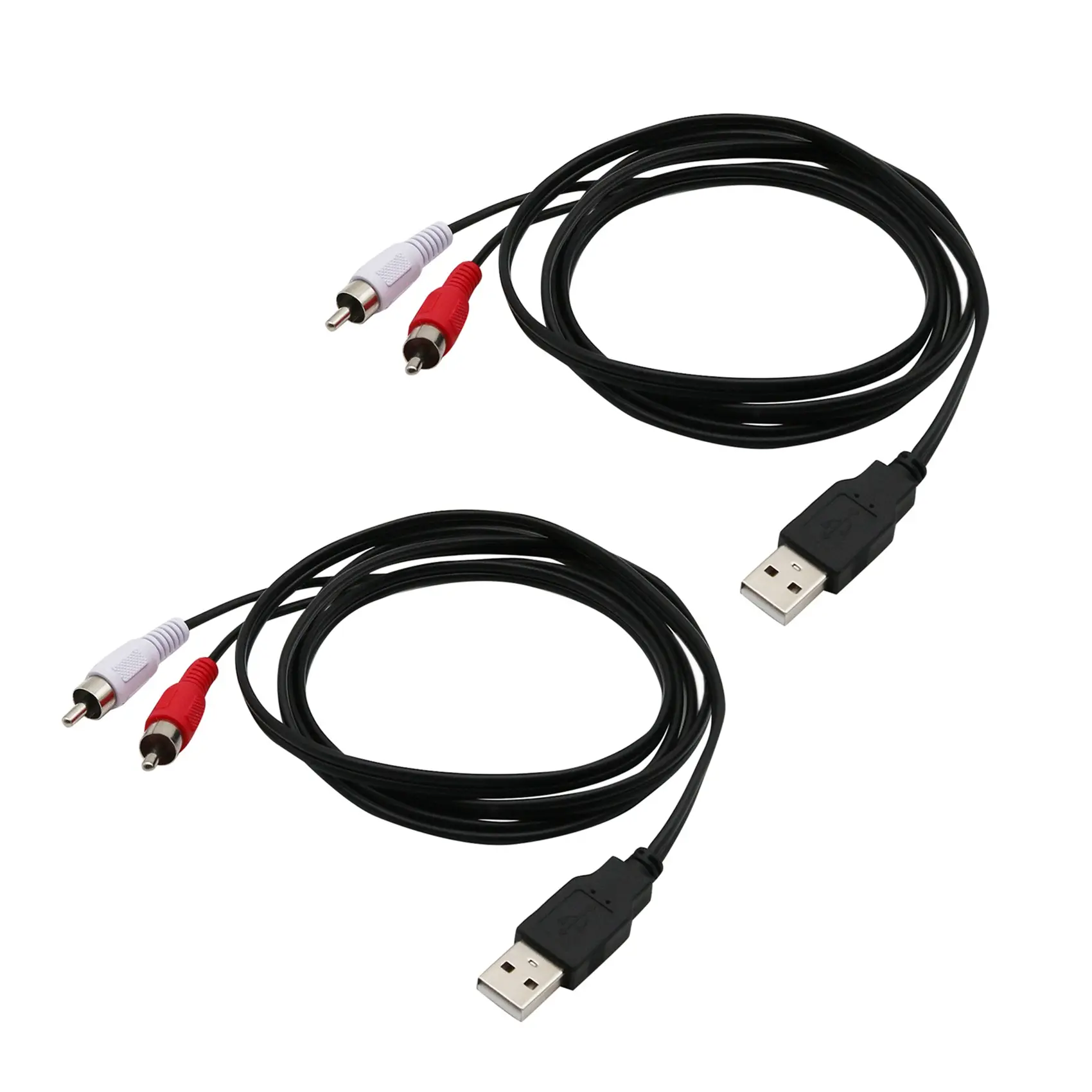 2-Pack 1.5M USB A Male to 2X RCA Phono Male AV Cable Lead Connector, Secure Connection PC/TV Aux Audio Video Adapter Accessories