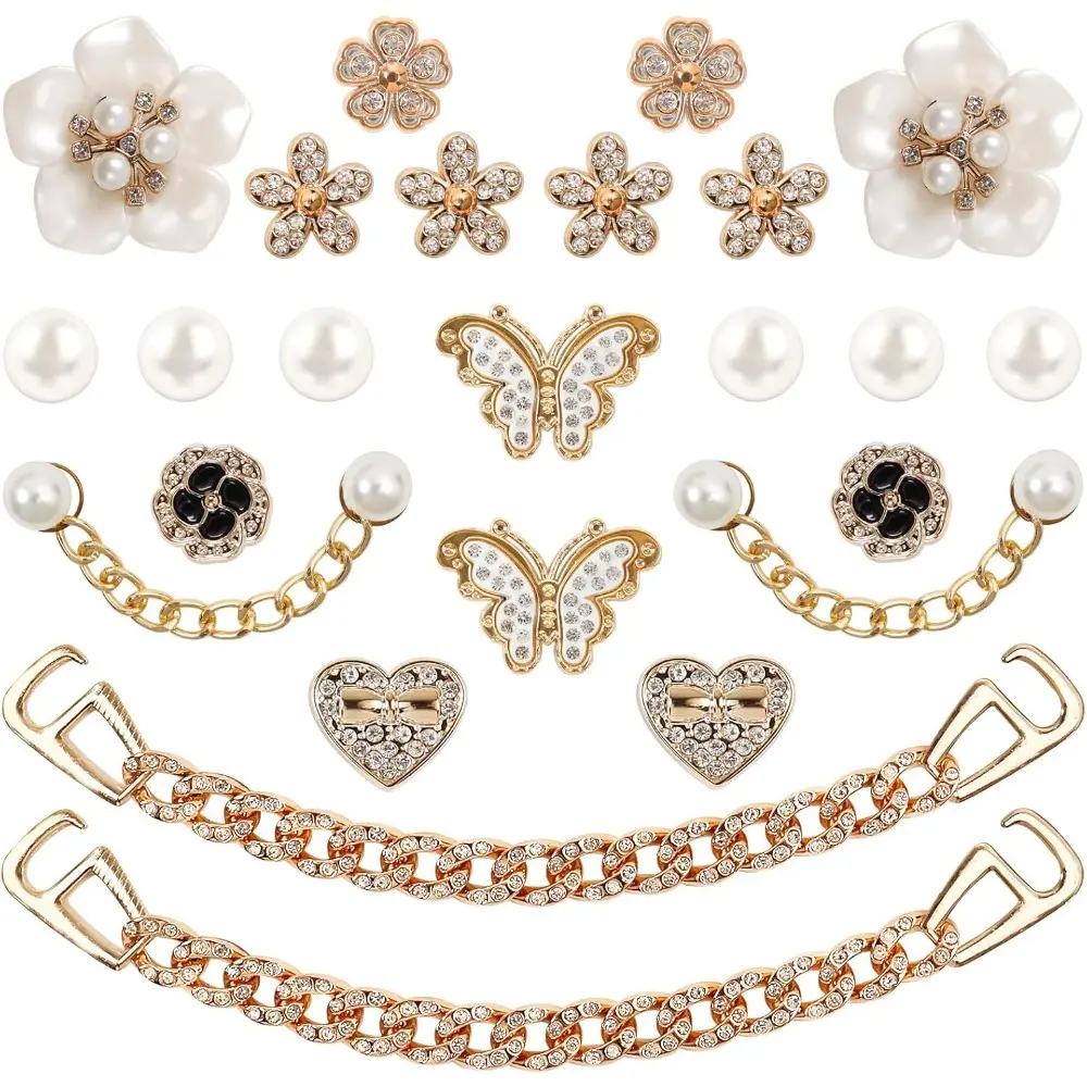 24 Pcs Bling Shoe Charms for Women, Flower Pearl Shoes Decoration Charms for Clog Rhinestone Shoes Chain Charm Cute Shoe Charms DIY Shoe Accessories for Birthday Party
