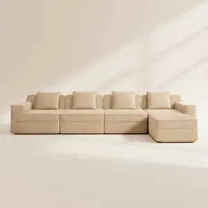 Boneless Couch – 4 Seater with Ottoman, Camel