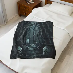 Haunting Woodland Velveteen Plush Blanket, Cozy Fall Decor, Spooky Gift for Halloween, Home Comfort Throw, Ghostly Nature Blanket